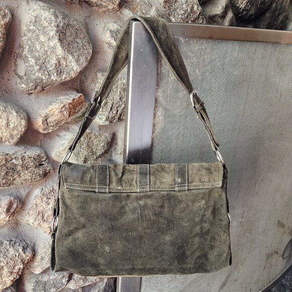 Abaco Paris Green Suede Flap-Over Shoulder Bag - Picture 10 of 16